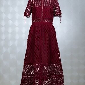 Self-Portrait Burgundy Lace Midi Dress NWT  UK10 US6